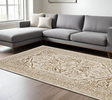 7' X 10' Ivory And Gold Oriental Area Rug