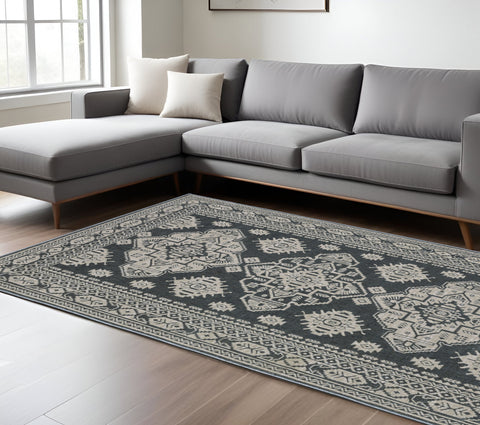 7' X 10' Blue And Gray Medallion Area Rug