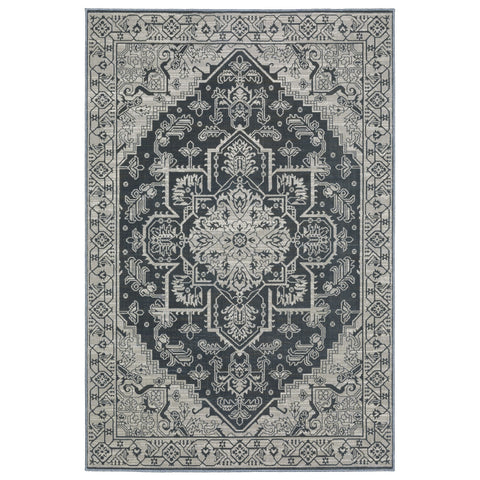 7' X 10' Blue And Gray Oriental Area Rug
