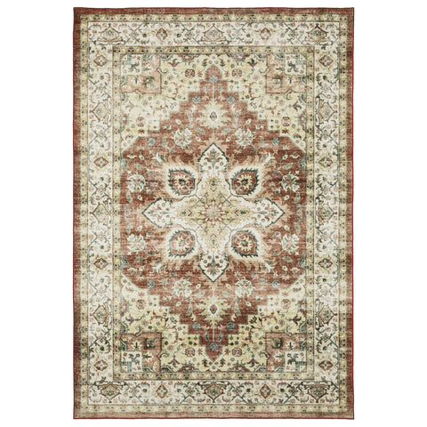 8' X 10' Red And Ivory Oriental Distressed Area Rug