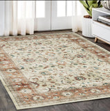 5' X 7' Ivory And Rust Oriental Distressed Area Rug