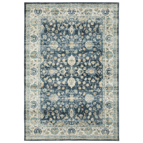 4' X 6' Blue And Ivory Oriental Distressed Area Rug