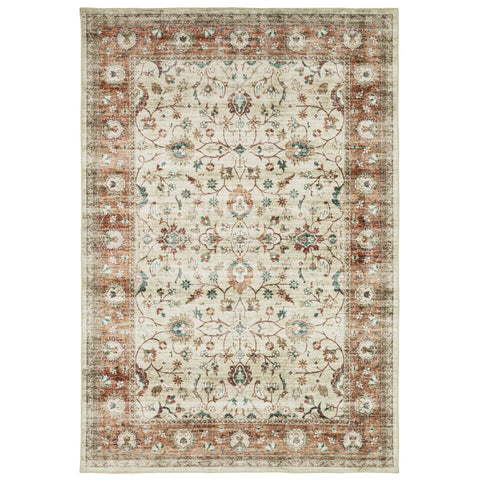 4' X 6' Ivory And Rust Oriental Distressed Area Rug