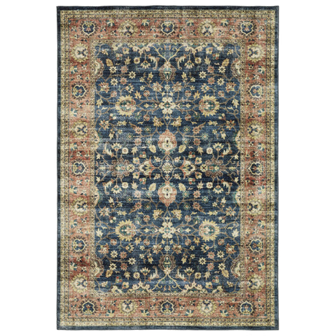 5' X 7' Blue And Rust Oriental Distressed Area Rug