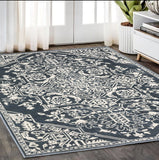 5' X 8' Blue And Ivory Oriental Area Rug