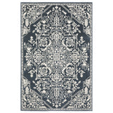 5' X 8' Blue And Ivory Oriental Area Rug