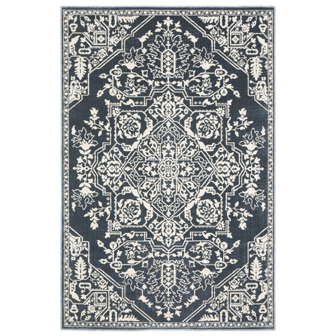 7' X 10' Blue And Ivory Oriental Area Rug