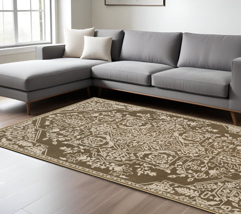 7' X 10' Gold And Beige Oriental Area Rug