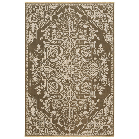 7' X 10' Gold And Beige Oriental Area Rug
