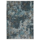 5' X 8' Blue And Gray Abstract Distressed Area Rug With Fringe