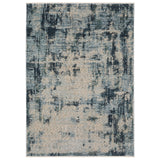 5' X 8' Beige And Blue Abstract Distressed Area Rug With Fringe