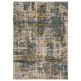 5' X 8' Blue And Gold Abstract Distressed Area Rug With Fringe