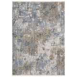 5' X 8' Beige And Blue Abstract Distressed Area Rug With Fringe