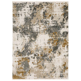 5' X 8' Beige And Gray Abstract Distressed Area Rug With Fringe