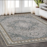 5' X 8' Brown And Blue Medallion Area Rug