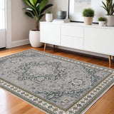 4' X 6' Brown And Blue Medallion Area Rug