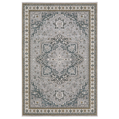7' X 10' Brown And Blue Medallion Area Rug
