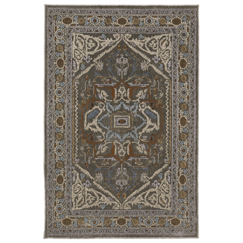 4' X 6' Blue Green And Ivory Medallion Area Rug