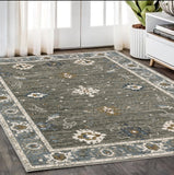 5' X 8' Blue Ivory And Gray Oriental Area Rug