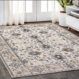 5' X 8' Ivory Burnt Orange And Blue Oriental Area Rug