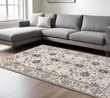 7' X 10' Ivory And Blue Oriental Area Rug