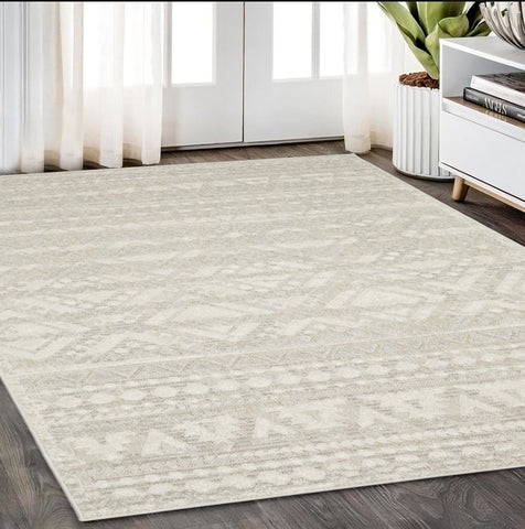5' X 8' Beige And Ivory Tribal Area Rug
