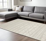 7' X 10' Beige And Ivory Tribal Area Rug