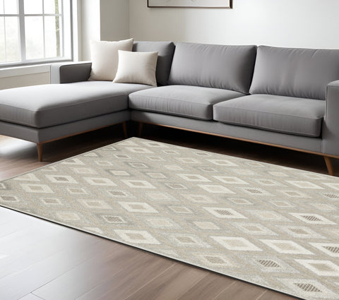 7' X 10' Beige And Gray Diamond Area Rug