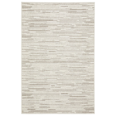 7' X 10' Ivory And Brown Striped Distressed Area Rug