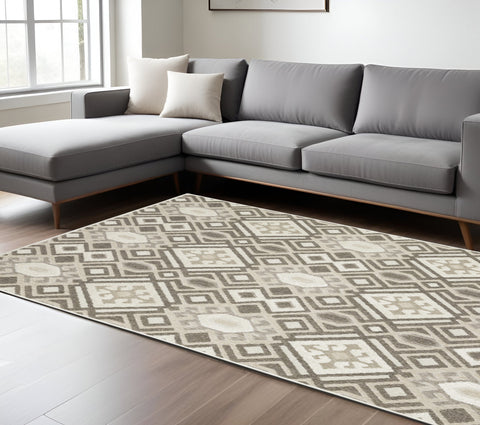 7' X 10' Brown And Beige Tribal Area Rug