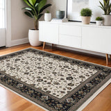 4' X 6' Ivory Oriental Area Rug With Fringe