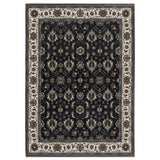 5' X 8' Blue And Ivory Oriental Area Rug With Fringe