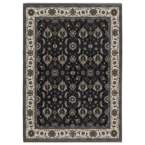 5' X 8' Blue And Ivory Oriental Area Rug With Fringe