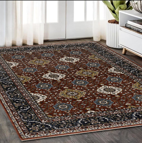5' X 8' Red Medallion Area Rug With Fringe