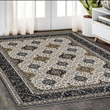 5' X 8' Ivory Medallion Area Rug With Fringe