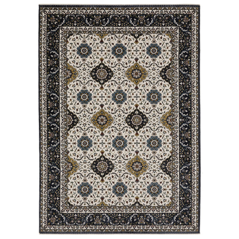 5' X 8' Ivory Medallion Area Rug With Fringe