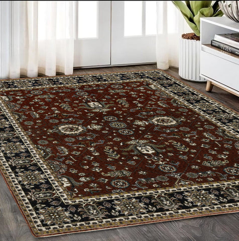 5' X 8' Red Oriental Area Rug With Fringe