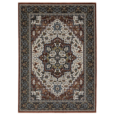 4' X 6' Red Black And White Medallion Area Rug With Fringe