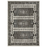 7' X 10' Ivory And Charcoal Oriental Area Rug With Fringe