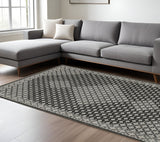 7' X 10' Black And Gray Diamond Area Rug With Fringe