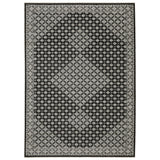 7' X 10' Black And Gray Diamond Area Rug With Fringe