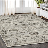 5' X 8' Ivory And Gray Oriental Area Rug With Fringe