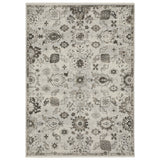 5' X 8' Ivory And Gray Oriental Area Rug With Fringe