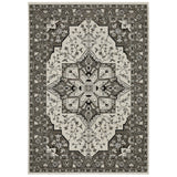 5' X 8' Ivory And Gray Medallion Area Rug With Fringe