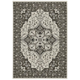 7' X 10' Ivory And Gray Medallion Area Rug With Fringe