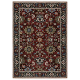 4' X 6' Red Blue And Charcoal Oriental Area Rug With Fringe