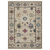 4' X 6' Ivory Blue And Light Brown Floral Area Rug With Fringe
