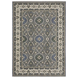 5' X 8' Blue And Gray Oriental Area Rug With Fringe