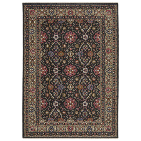 5' X 8' Charcoal And Pink Oriental Area Rug With Fringe