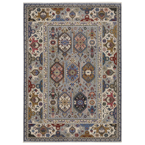 4' X 6' Blue And Gray Oriental Area Rug With Fringe